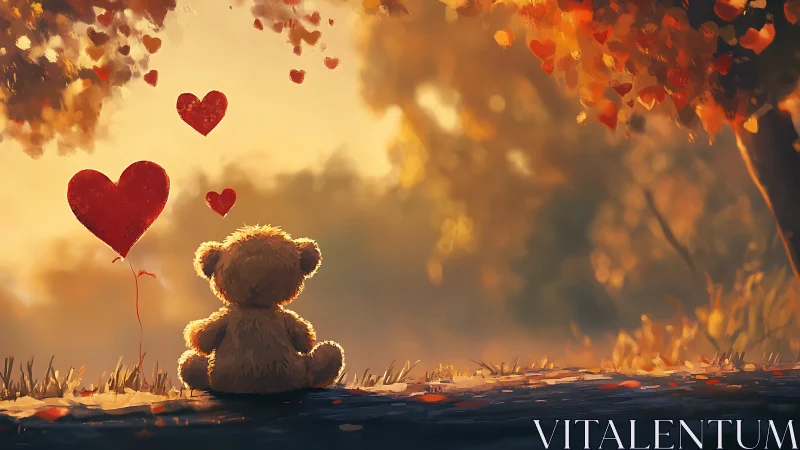 Teddy Bear Dreams Hearts Float Golden Sunset Wonder