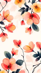 Watercolor Floral Pattern with Coral and Peach Blooms.