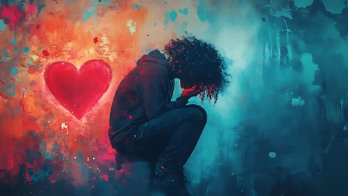 Digital painting of heartbreak with split warm cool chroma fields.