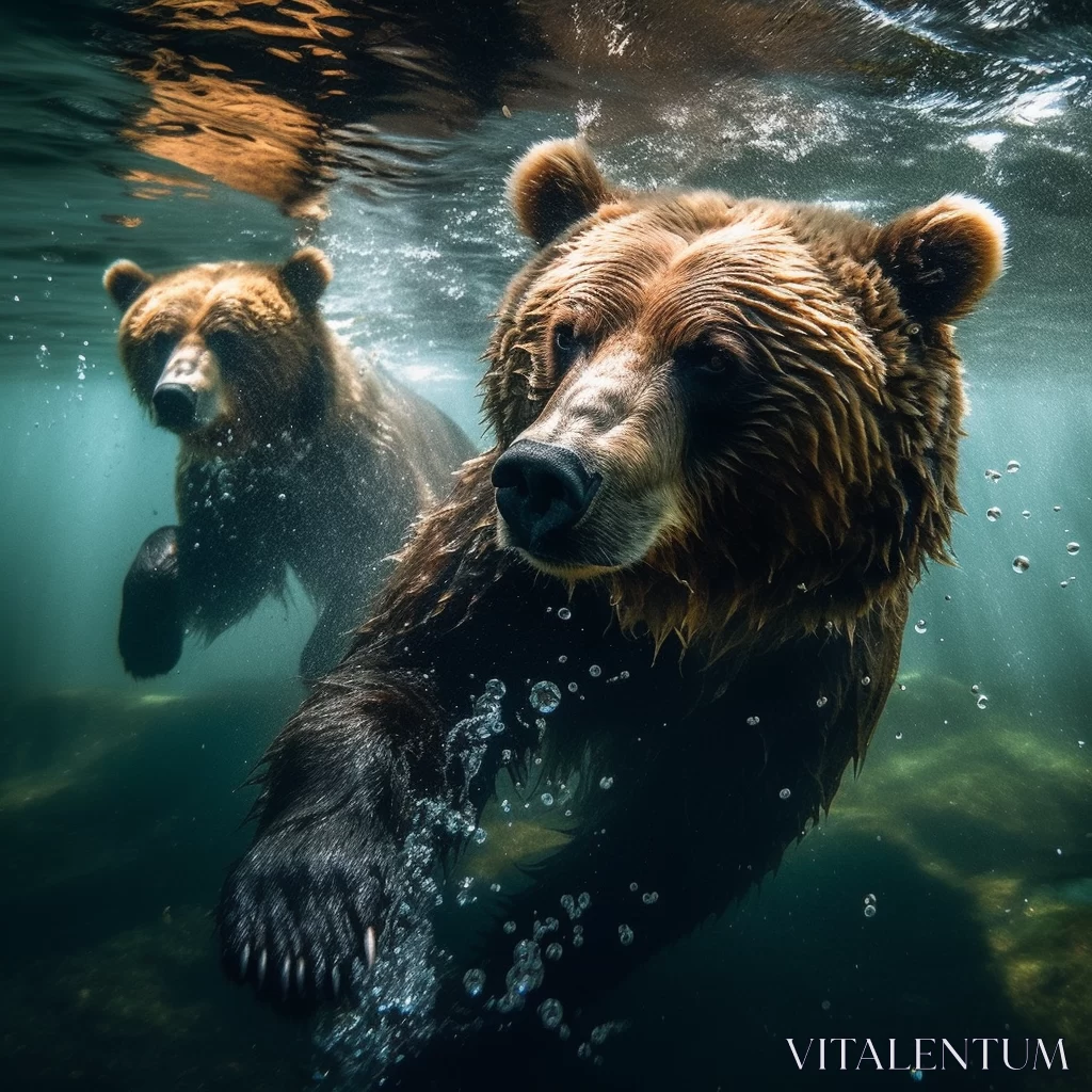 PROMPT She-bear and cub swim underwater