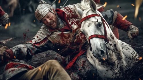A wounded Polish Hussar falls from his horse. AI Image.