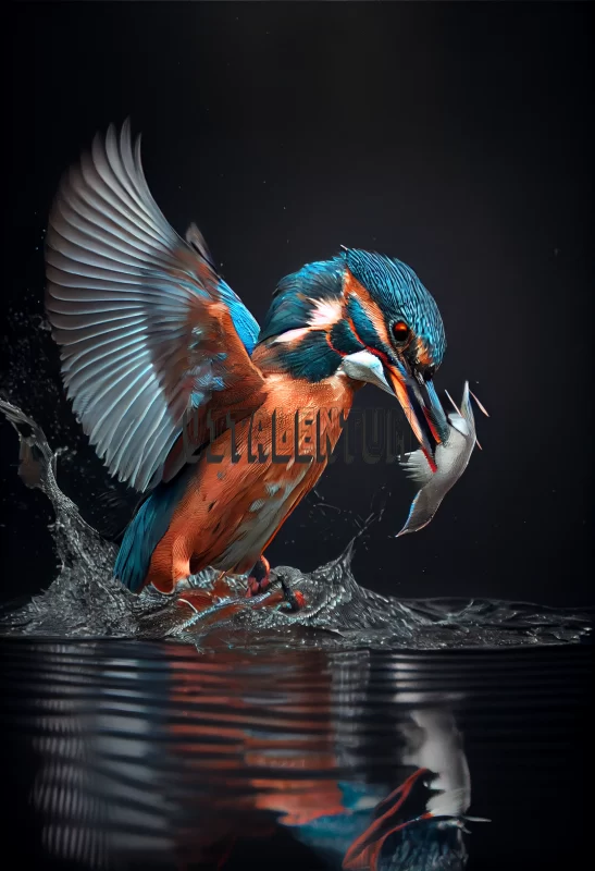 Beautiful kingfisher catching a fish AI Image