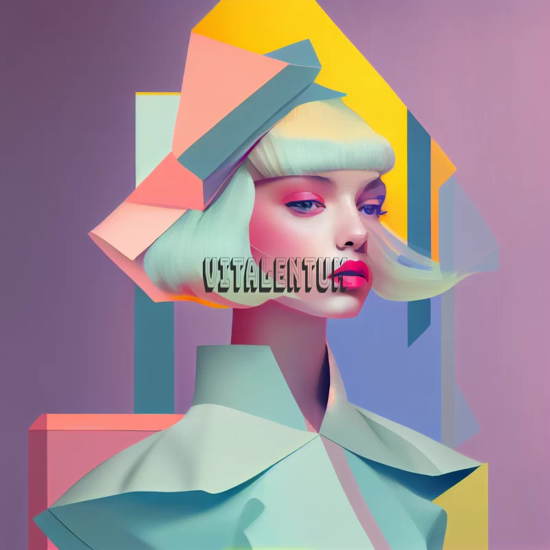 A young woman, art illustration with pastel colors and a futuristic feel. AI Image