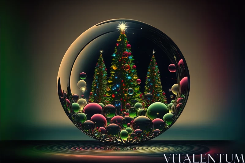Twinkling Festivities: Reflective Magic of Christmas Tree Lights AI Image