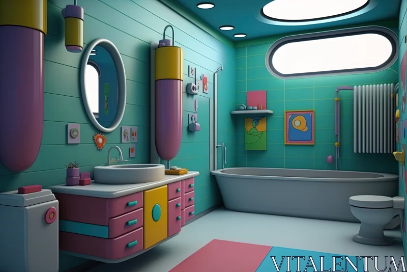 Modern Oasis: A Beautifully Bright Bathroom in Pink and Blue Tones AI Image
