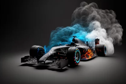 Thrilling Speed: 3D Racing Car with Black and Blue Smoke AI Image