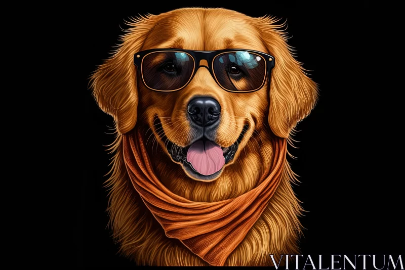 Stylish Paws: Adorable Golden Retriever Rocking Sunglasses and a Scarf AI Image