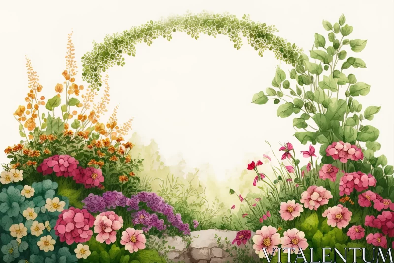 Bright Flower Garden with Greenery Arch AI Image