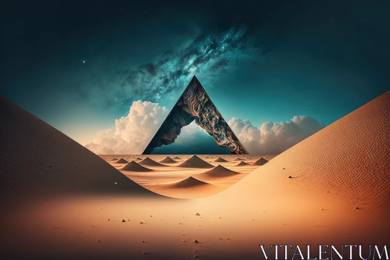 AI ART Otherworldly Sands: Abstract Dune Cliff with a Triangle Spaceship
