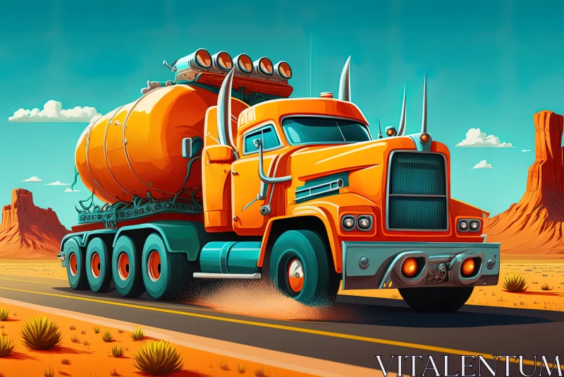 AI ART Blazing Orange: Bright Orange Truck with a Tank for Combustible Fuel