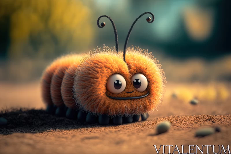 Whimsical Encounter: Cartoon-like Hairy Caterpillar on the Ground AI Image
