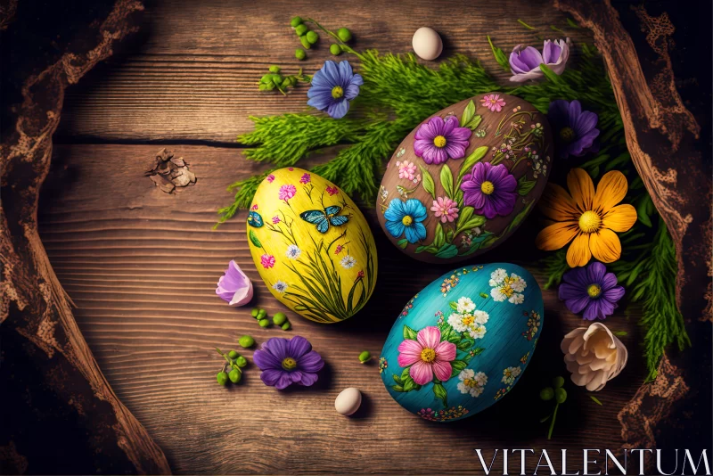 Vibrant Easter Delight: Colorful Eggs with Floral Decorations AI Image