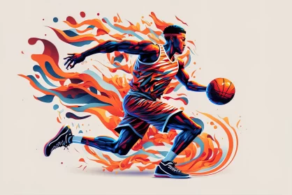 Abstract Dunk: Basketball Player in Illustrative Abstraction