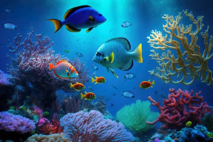 Harmony of Life: Fish and Coral Dance in the Vibrant Aquarium Reef