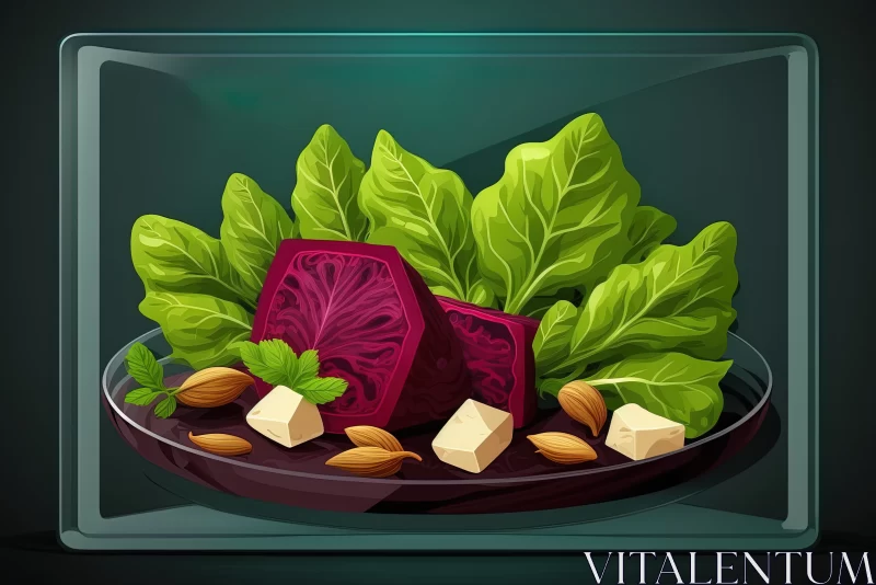 Gastronomic Delight: Beetroot Salad with Green Salad, Cheese, and Walnuts AI Image