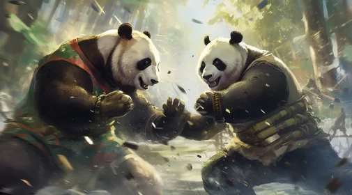 AI Art:  Two pandas fight