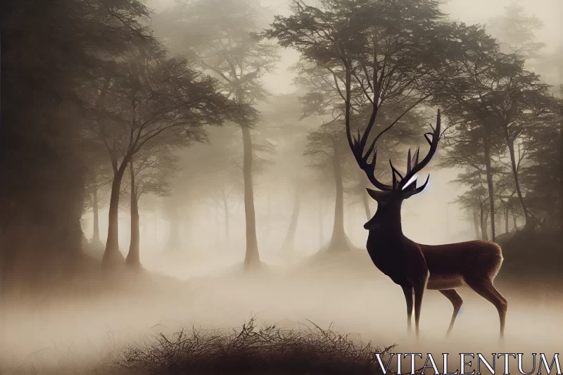 AI ART Elegant Deer in a Misty Forest on a Summer Morning