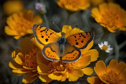 Nature's Symphony: Beautiful Butterfly Adorns a Marigold Flower