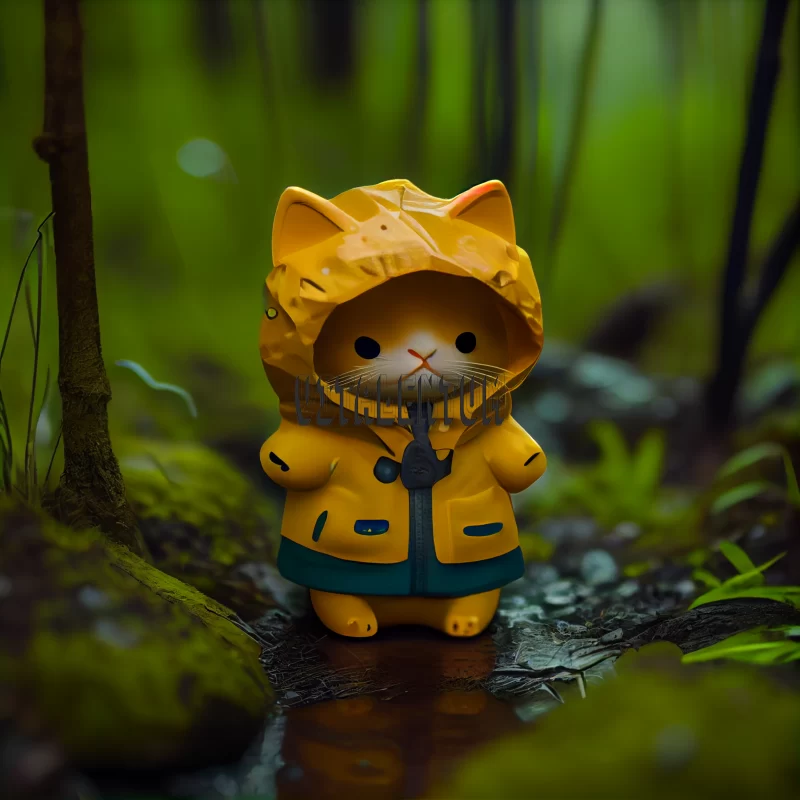 A Small Ginger Kitten Lost In The Deep Woods in the Rain AI Image