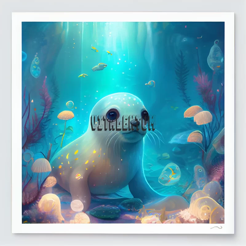 Baby Seal Watches Sunlight Penetrate the Depths of the Underwater Kingdom AI Image