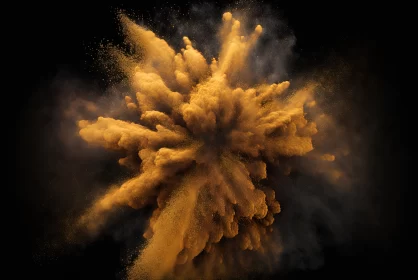 Golden Eruption: Stunning Powder Explosion on Black Background AI Image