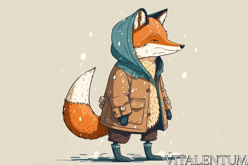 Winter Fox: Cartoon-like Fox in Cozy Winter Clothes AI Image