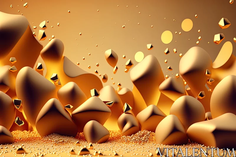 Mystical Gold Symphony: Abstract Shapes and 3D Dust in a Gilded Realm AI Image