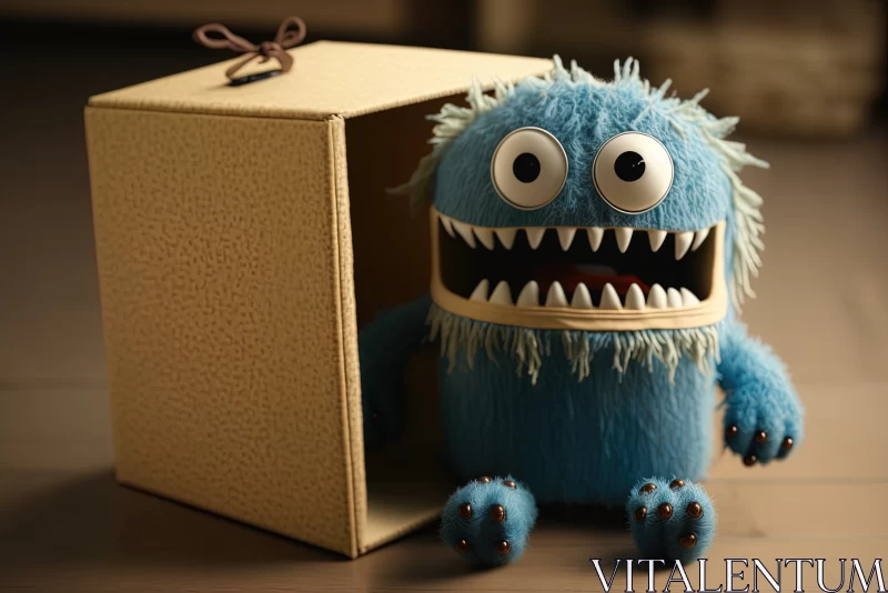 Adorable Surprise: Cute Blue Monster Toy Nestled in a Beautiful Gift Box AI Image