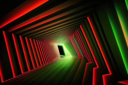 Fluorescent Perspectives: Abstract Green and Red Lines Creating a Tunnel Background AI Image