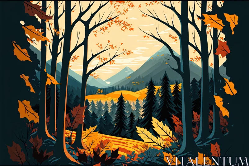 Autumn's Tapestry: Vibrant Colour Artwork of a Captivating Fall Forest Landscape AI Image