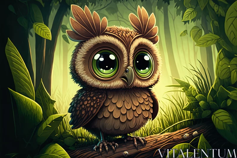 Enigmatic Forest Guardian: Fabulous Owl with Big Eyes in the Midst of Forest Greenery AI Image