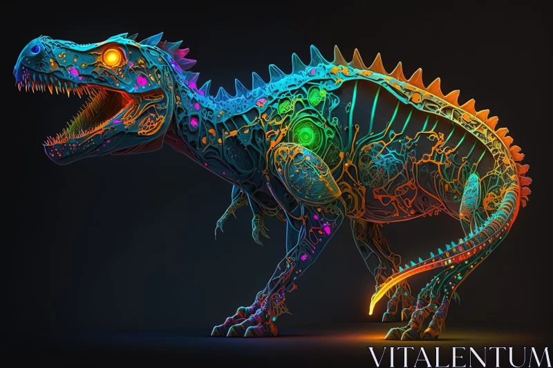 Neon Dinosaur Dreams: Imaginative Portrayal of a Vividly Colored Neon Dinosaur AI Image
