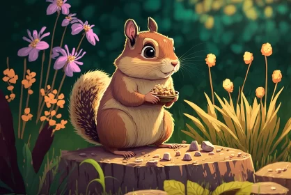 Whimsical Delight: Chipmunk Feasting on Nuts in the Royal Botanical Gardens AI Image