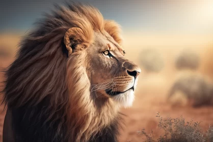 Majestic King of the Savannah: Powerful Lion Captivates in Sunlit Splendor