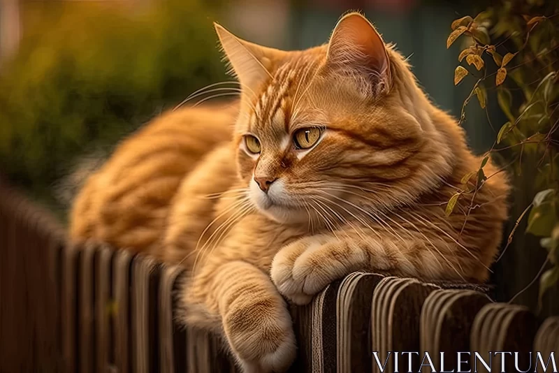 Ginger Charm: Endearing Cat Relaxing on a Fence AI Image