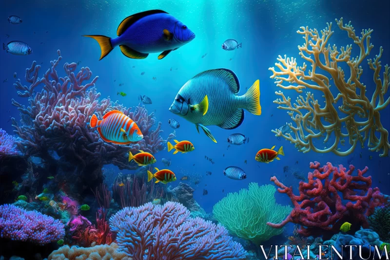 Harmony of Life: Fish and Coral Dance in the Vibrant Aquarium Reef AI Image