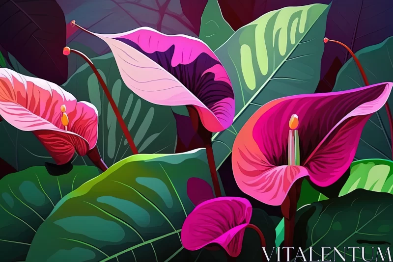 Elegant Blooms: Pinkish Floral Magenta Anthurium Abstract Background AI Image