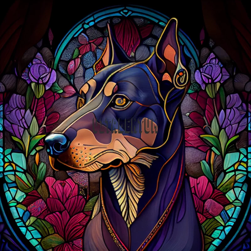 AI ART Cuteness Overload: Stained Glass Window Depicting A Loyal Dog