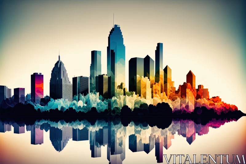 Vibrant Landmarks: Bright Gradient Skyline Illustration AI Image