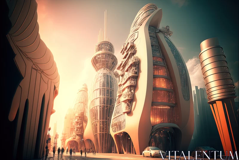 City of Tomorrow: Futuristic Glass Buildings of Unusual Shapes Define the Future City Street AI Image