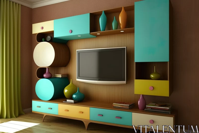 Charming TV Corner: Cute Cabinets and Wall Add Delight to the Living Room AI Image