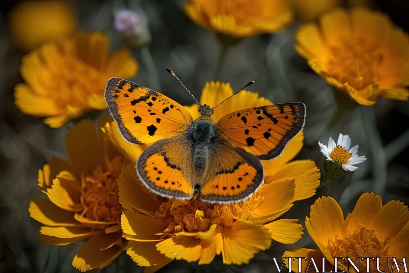 Nature's Symphony: Beautiful Butterfly Adorns a Marigold Flower AI Image