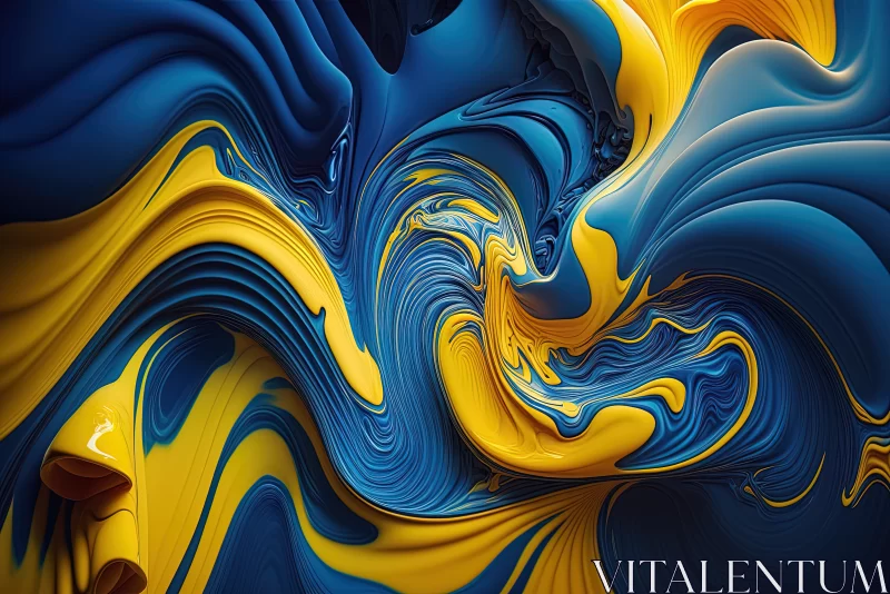 Dynamic Fusion: Blue and Yellow Swirling Fluid Art Background AI Image