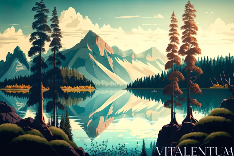 Enchanting Wilderness: Mountains, Forest, and Tranquil Lake AI Image