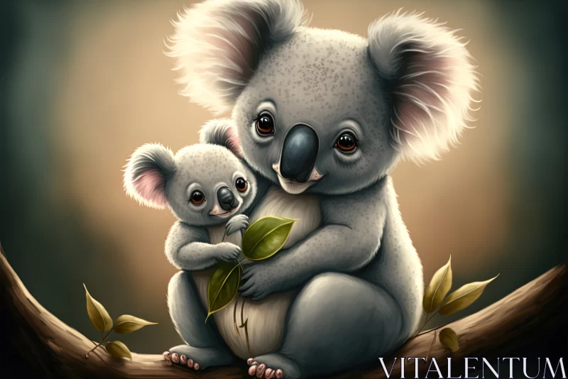 Bond of Love: Adorable Cartoon Koala and Her Youngster AI Image