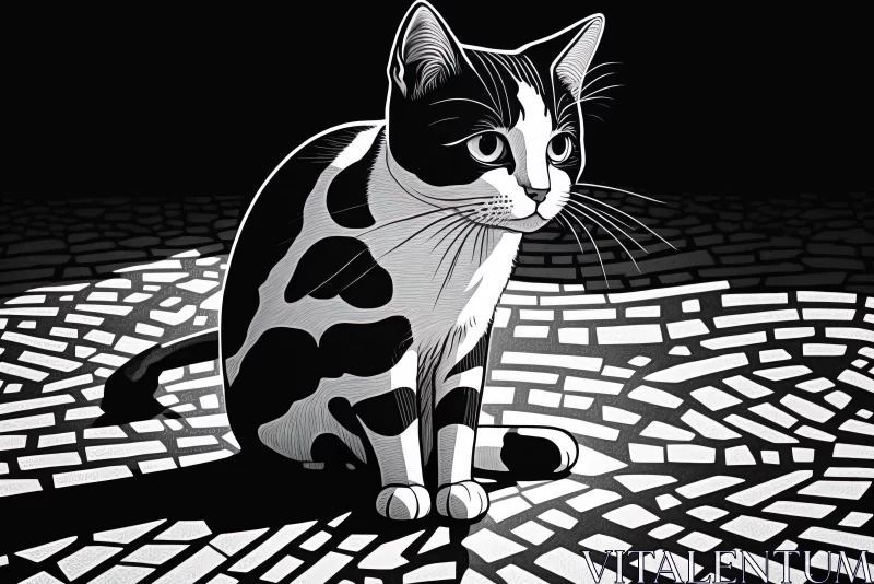Contrasting Elegance: Black and White Patterned Cat Gracefully Resting AI Image