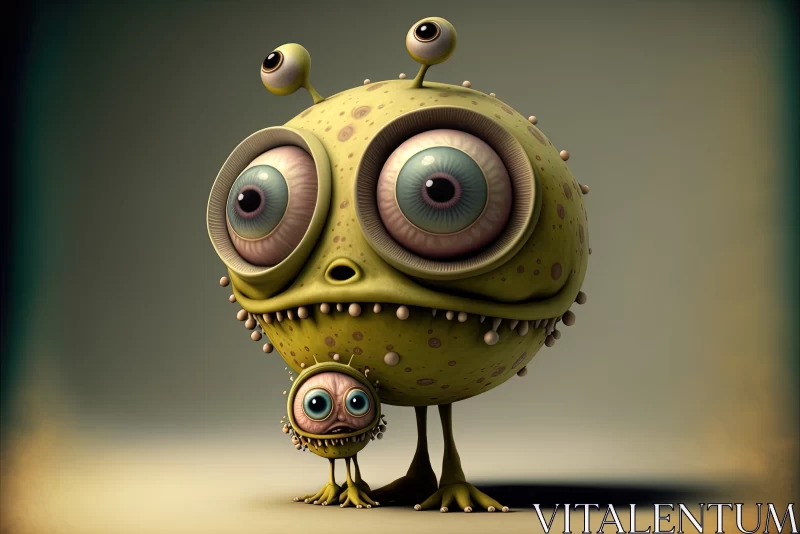 Oddly Captivating: Cartoon Monster with a Baby Face, Looking Extraterrestrial AI Image