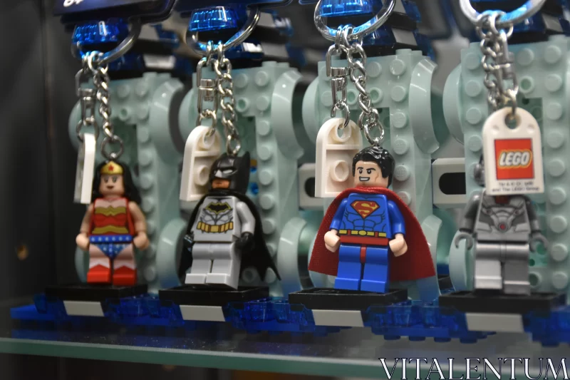 DC Legends: Lego Keychains Showcase Wonder Woman, Batman, Superman Free Stock Photo