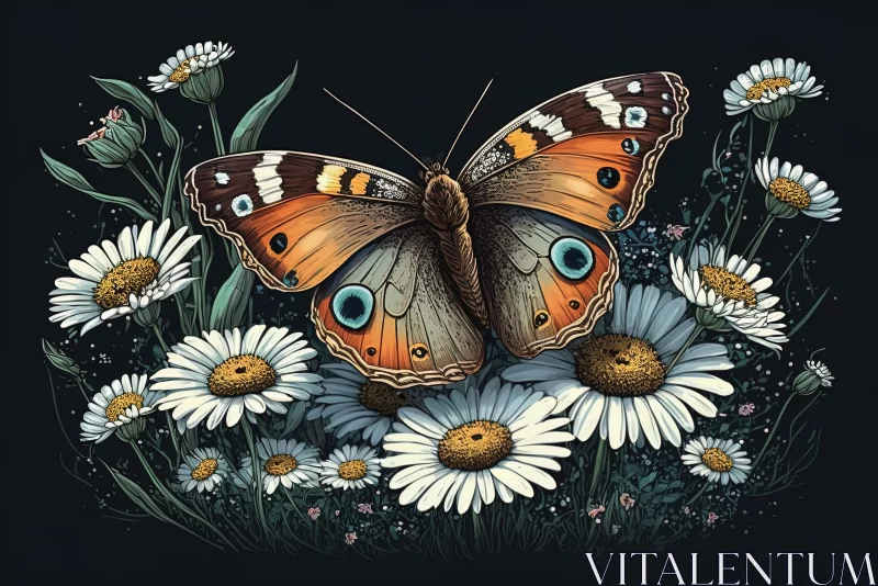 Nature's Delicate Duo: Beautiful Butterfly and Chamomile AI Image