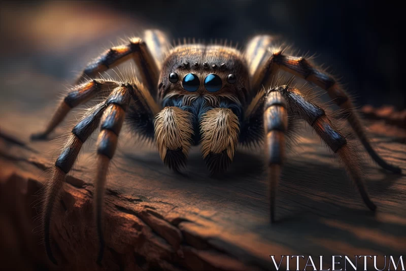 Intriguing Arachnid: Closeup of Scary Tarantula with Eight Eyes and Hairy Legs in Its Natural Habita AI Image